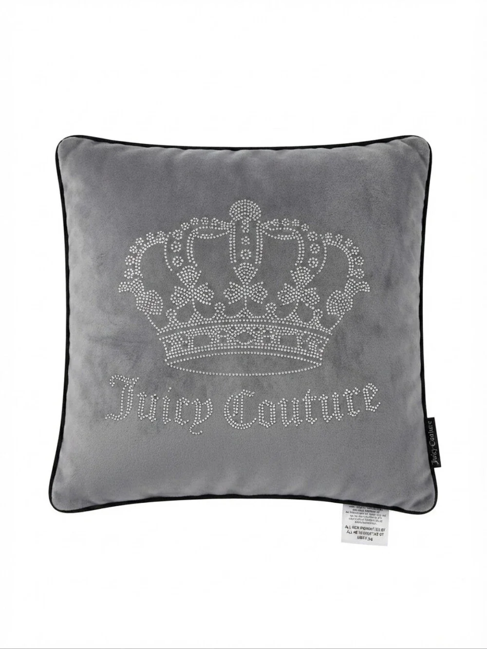 Juicy Couture Black Label Velvet Crown Rhinestone Throw Pillow 20x20 Gray